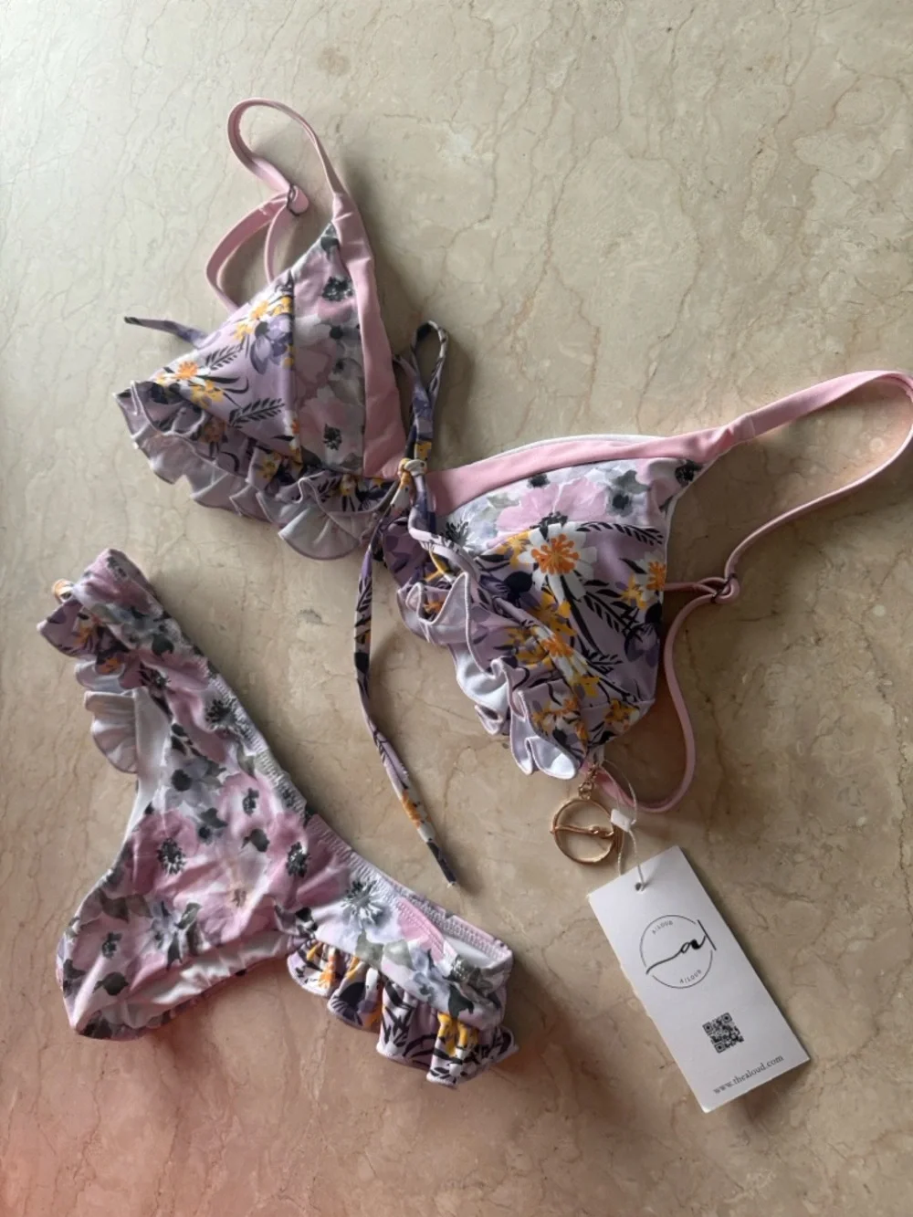 Pink Floral Ruffle Bikini Set - Picture 1 of 6